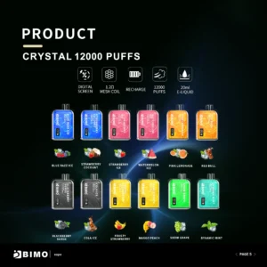 BIMO Crystal 12000 Puffs 2% 5% Low Nicotine Rechargeable Disposable Vapes Pen Bulk Buy Wholesale